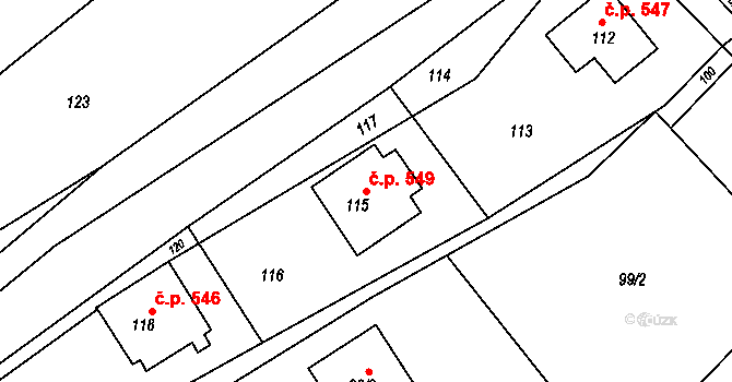 Rájec 549, Rájec-Jestřebí na parcele st. 115 v KÚ Rájec nad Svitavou, Katastrální mapa