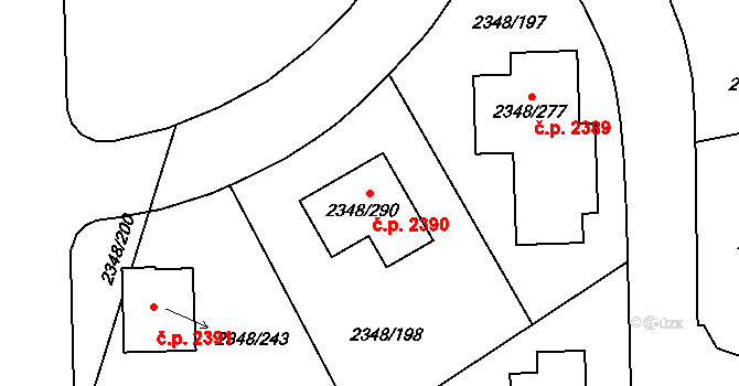 Pelhřimov 2390 na parcele st. 2348/290 v KÚ Pelhřimov, Katastrální mapa