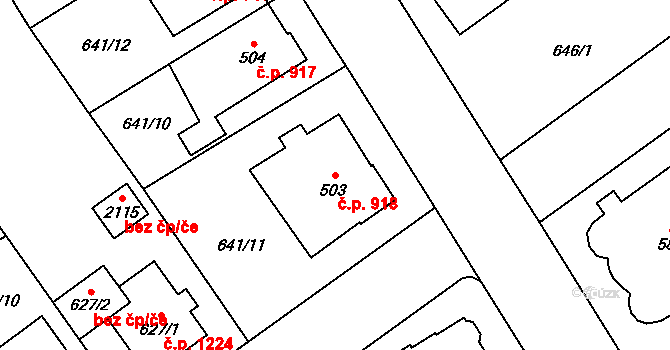 Nový Jičín 918 na parcele st. 503 v KÚ Nový Jičín-Horní Předměstí, Katastrální mapa