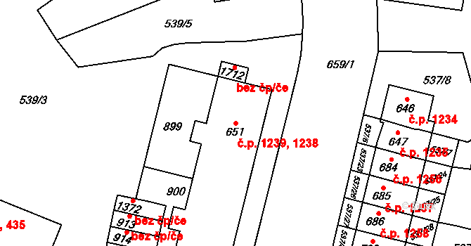 Nový Jičín 1238,1239 na parcele st. 651 v KÚ Nový Jičín-Horní Předměstí, Katastrální mapa