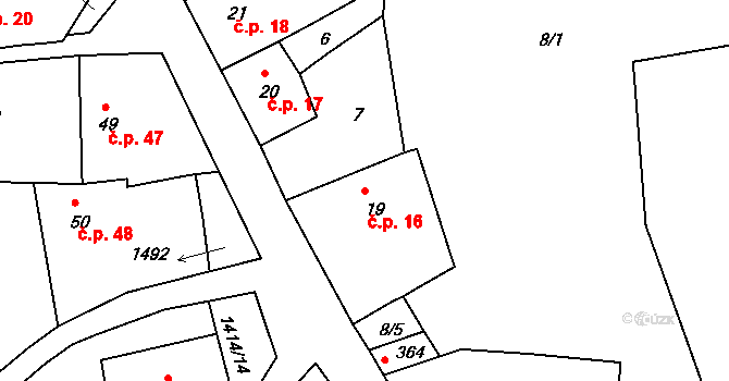 Lhenice 16 na parcele st. 19 v KÚ Lhenice, Katastrální mapa