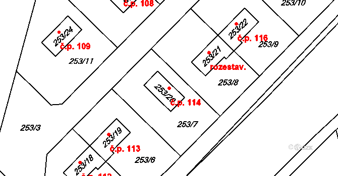 Šerkovice 114 na parcele st. 253/20 v KÚ Šerkovice, Katastrální mapa