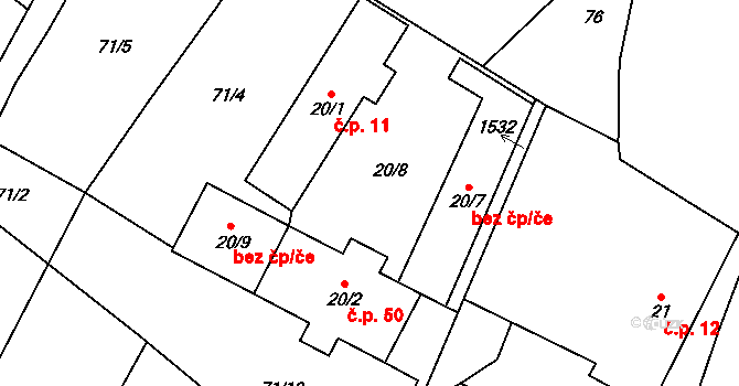 Benešov 11, Černovice na parcele st. 20/1 v KÚ Benešov, Katastrální mapa