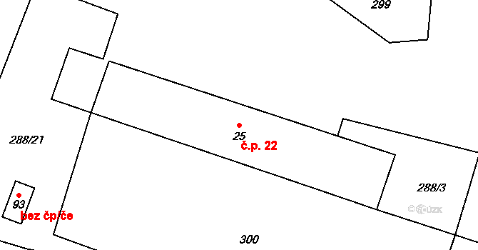 Těchoraz 22, Červená Řečice na parcele st. 25 v KÚ Těchoraz, Katastrální mapa