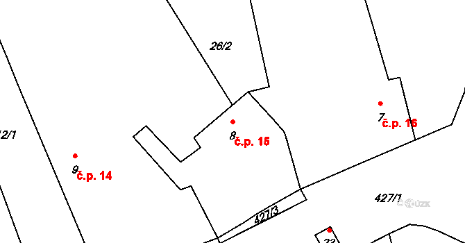 Milíkovice 15, Radošovice na parcele st. 8 v KÚ Milíkovice, Katastrální mapa