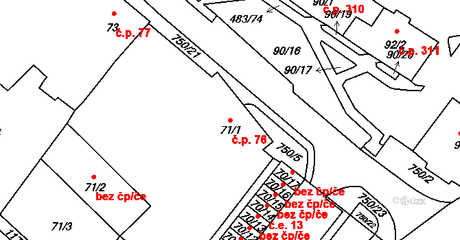 Březno 76 na parcele st. 71/1 v KÚ Březno u Chomutova, Katastrální mapa