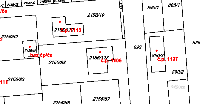 Podbořany 1106 na parcele st. 2156/113 v KÚ Podbořany, Katastrální mapa