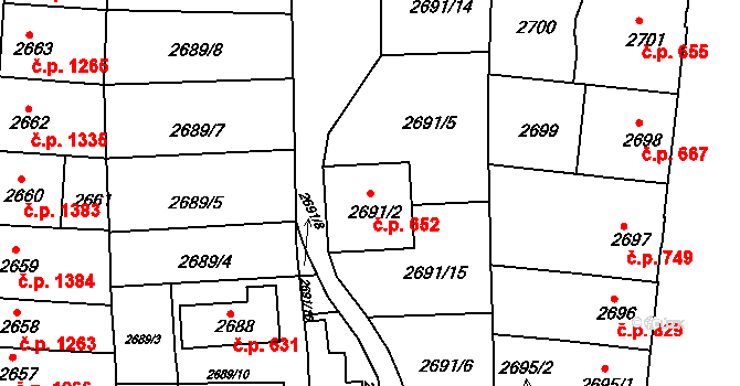 Louny 652 na parcele st. 2691/2 v KÚ Louny, Katastrální mapa