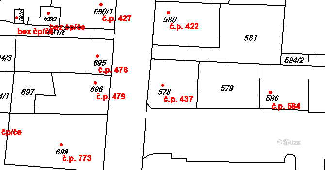 Podbořany 437 na parcele st. 578 v KÚ Podbořany, Katastrální mapa