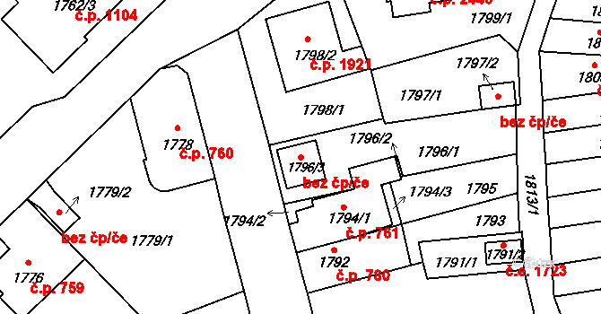 Pelhřimov 92384161 na parcele st. 1796/3 v KÚ Pelhřimov, Katastrální mapa