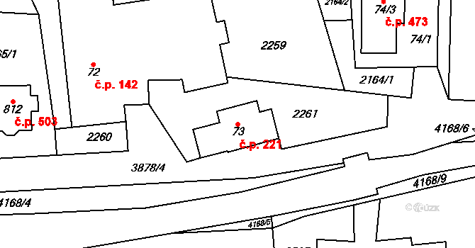 Libouchec 221 na parcele st. 73 v KÚ Libouchec, Katastrální mapa