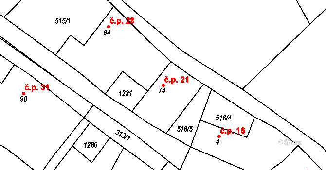 Mrzkovice 21, Světlá nad Sázavou na parcele st. 74 v KÚ Mrzkovice, Katastrální mapa