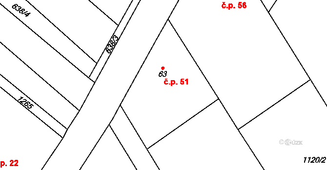 Ovesná Lhota 51 na parcele st. 63 v KÚ Ovesná Lhota, Katastrální mapa