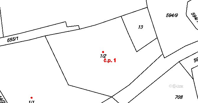 Brocná 1, Skuhrov nad Bělou na parcele st. 1/2 v KÚ Brocná, Katastrální mapa