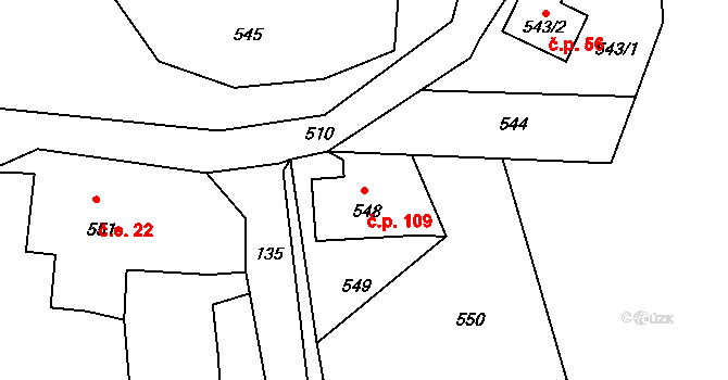 Rybniště 109 na parcele st. 548/1 v KÚ Rybniště, Katastrální mapa