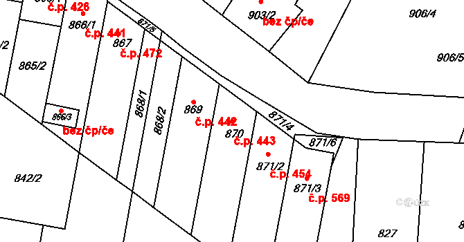 Moravský Žižkov 443 na parcele st. 870 v KÚ Moravský Žižkov, Katastrální mapa