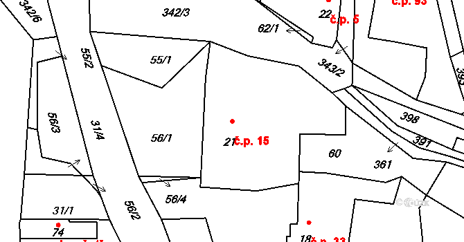 Bolkov 15 na parcele st. 21 v KÚ Bolkov u Roupova, Katastrální mapa