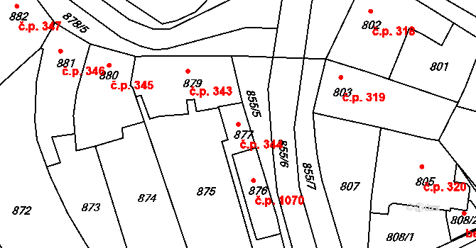Holešov 344 na parcele st. 877 v KÚ Holešov, Katastrální mapa