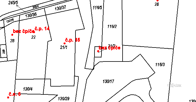 Chbany 107469162 na parcele st. 21/2 v KÚ Chbany, Katastrální mapa