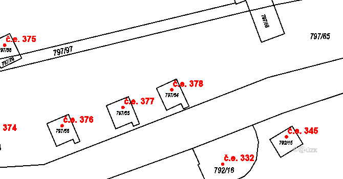 Oslnovice 378 na parcele st. 797/54 v KÚ Oslnovice, Katastrální mapa