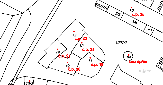 Přímětice 24, Znojmo na parcele st. 12 v KÚ Přímětice, Katastrální mapa
