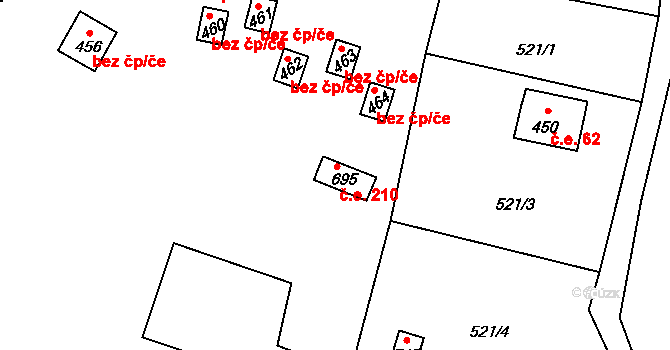 Vranov nad Dyjí 210 na parcele st. 695 v KÚ Vranov nad Dyjí, Katastrální mapa