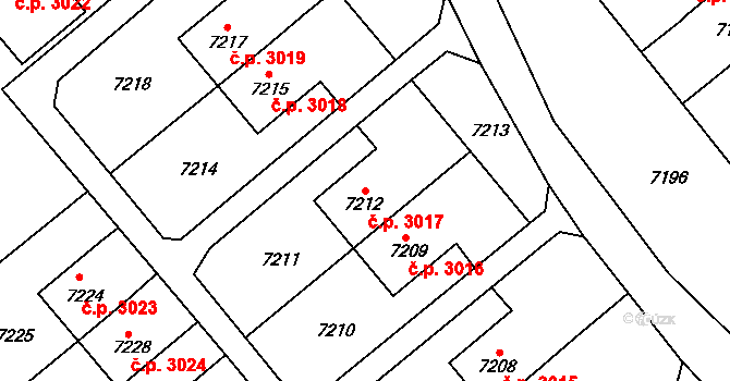 Přerov VIII-Henčlov 3017, Přerov na parcele st. 7212 v KÚ Přerov, Katastrální mapa