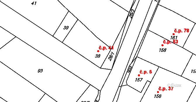 Kojetín II-Popůvky 41, Kojetín na parcele st. 38 v KÚ Popůvky u Kojetína, Katastrální mapa