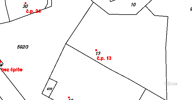 Přibyslavice 13, Vlkaneč na parcele st. 13 v KÚ Přibyslavice u Vlkanče, Katastrální mapa