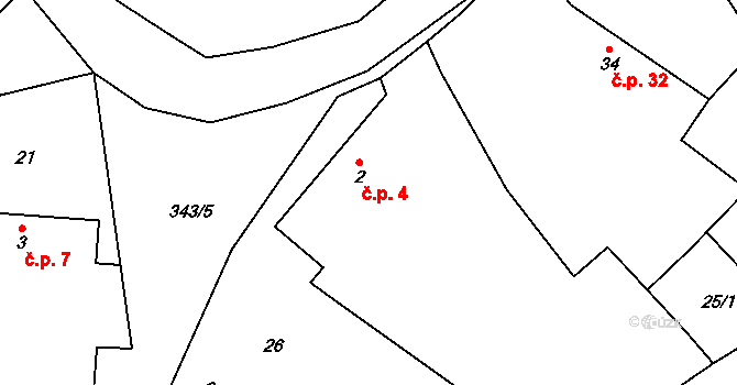 Rápošov 4, Zbraslavice na parcele st. 2 v KÚ Rápošov, Katastrální mapa