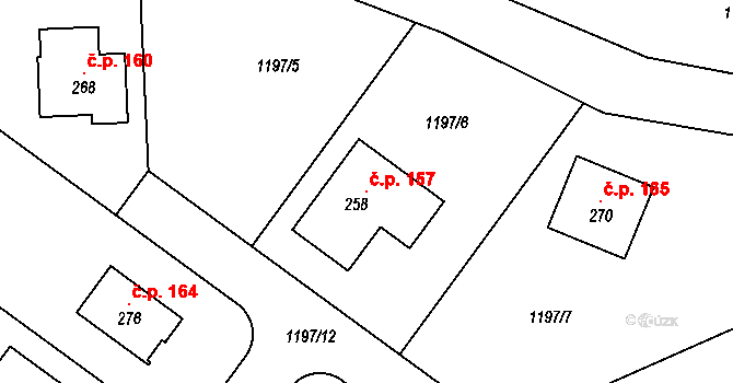 Vlkaneč 157 na parcele st. 258 v KÚ Vlkaneč, Katastrální mapa