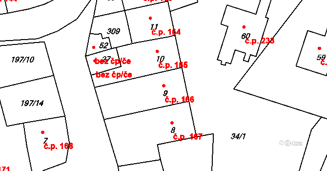 Zápy 166 na parcele st. 9 v KÚ Ostrov u Brandýsa nad Labem, Katastrální mapa