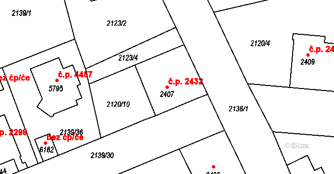 Jablonec nad Nisou 2432 na parcele st. 2407 v KÚ Jablonec nad Nisou, Katastrální mapa