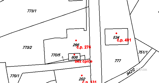 Kokonín 276, Jablonec nad Nisou na parcele st. 266 v KÚ Kokonín, Katastrální mapa