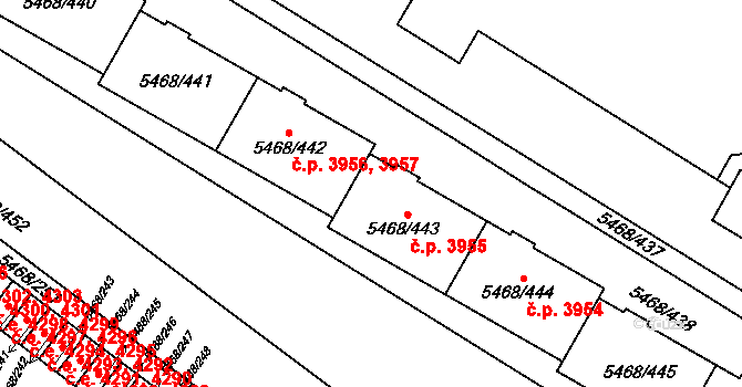 Jihlava 3955 na parcele st. 5468/443 v KÚ Jihlava, Katastrální mapa