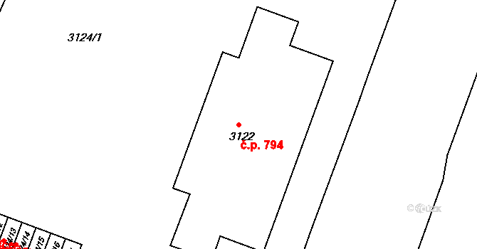 Lyžbice 794, Třinec na parcele st. 3122 v KÚ Lyžbice, Katastrální mapa