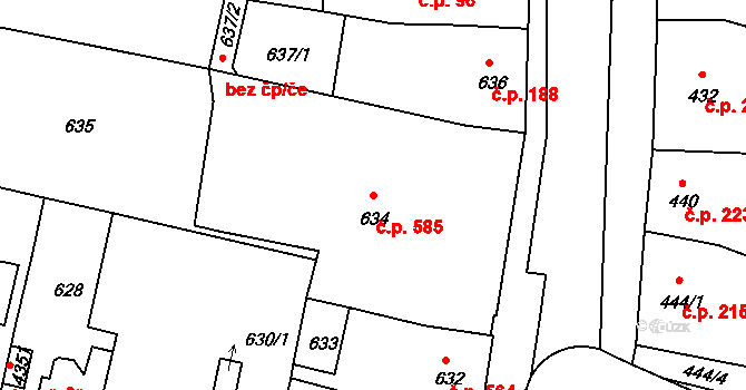 Čelákovice 585 na parcele st. 634 v KÚ Čelákovice, Katastrální mapa