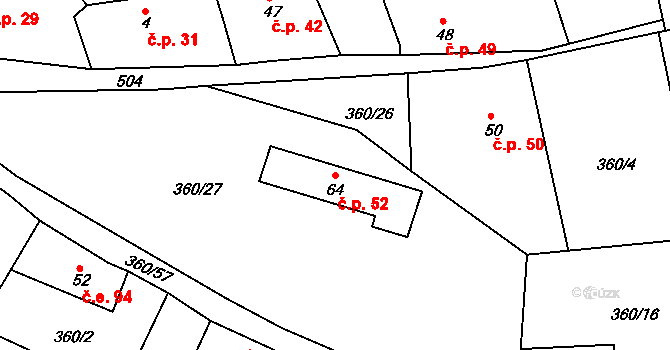 Vonoklasy 52 na parcele st. 64 v KÚ Vonoklasy, Katastrální mapa