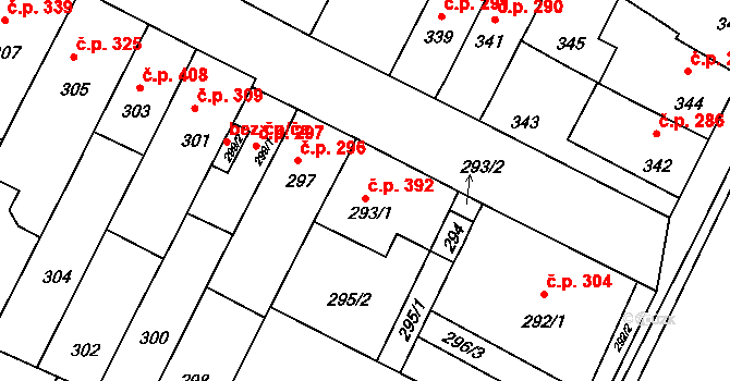 Telnice 392 na parcele st. 293/1 v KÚ Telnice u Brna, Katastrální mapa