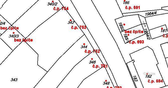 Mistřín 752, Svatobořice-Mistřín na parcele st. 344 v KÚ Mistřín, Katastrální mapa