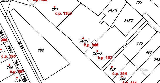 Svatobořice 346, Svatobořice-Mistřín na parcele st. 748/1 v KÚ Svatobořice, Katastrální mapa