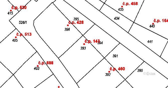 Šardice 143 na parcele st. 393 v KÚ Šardice, Katastrální mapa