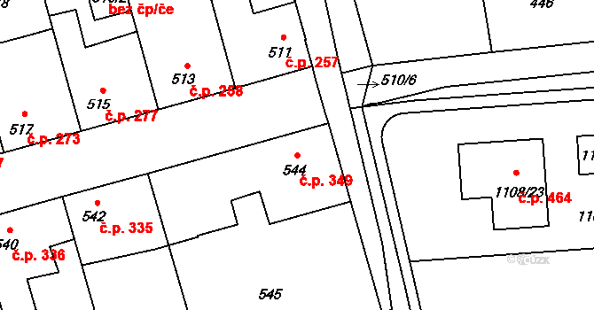 Hřebeč 349 na parcele st. 544 v KÚ Hřebeč, Katastrální mapa