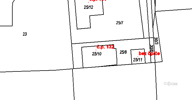 Lysůvky 132, Frýdek-Místek na parcele st. 25/10 v KÚ Lysůvky, Katastrální mapa