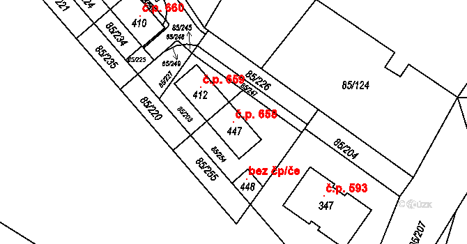 Příbram V-Zdaboř 658, Příbram na parcele st. 447 v KÚ Zdaboř, Katastrální mapa