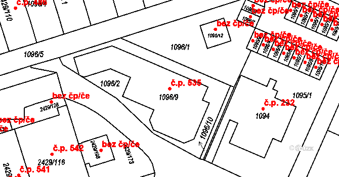 Dačice V 535, Dačice na parcele st. 1096/9 v KÚ Dačice, Katastrální mapa