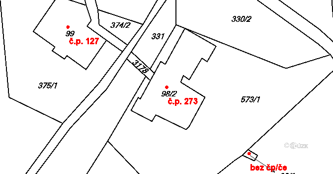 Horní Rokytnice 273, Rokytnice nad Jizerou na parcele st. 98/2 v KÚ Horní Rokytnice nad Jizerou, Katastrální mapa
