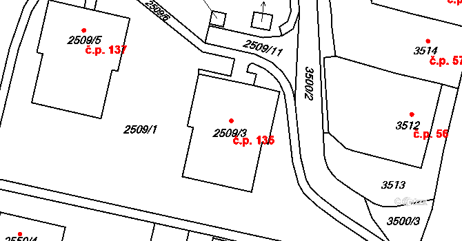 Sušice 135, Moravská Třebová na parcele st. 2509/3 v KÚ Moravská Třebová, Katastrální mapa