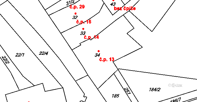 Žerůvky 13, Bystročice na parcele st. 34 v KÚ Žerůvky, Katastrální mapa
