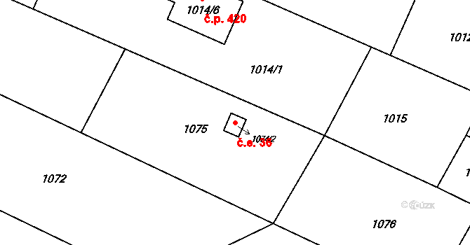 Velký Újezd 36 na parcele st. 1074/2 v KÚ Velký Újezd, Katastrální mapa